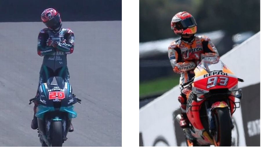 Imagen: Celebración de Fabio Quartararo (i) y Marc Márquez (d)