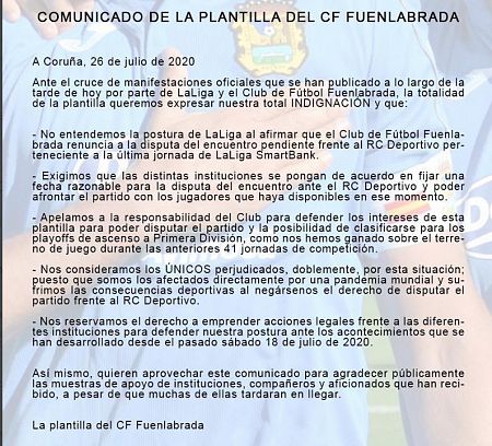 Comunicado Plantilla Fuenlabrada