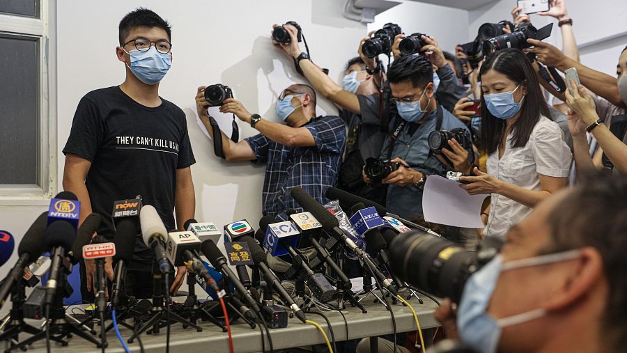 El activista político Joshua Wong a su llegada a la rueda de prensa en Hong Kong.