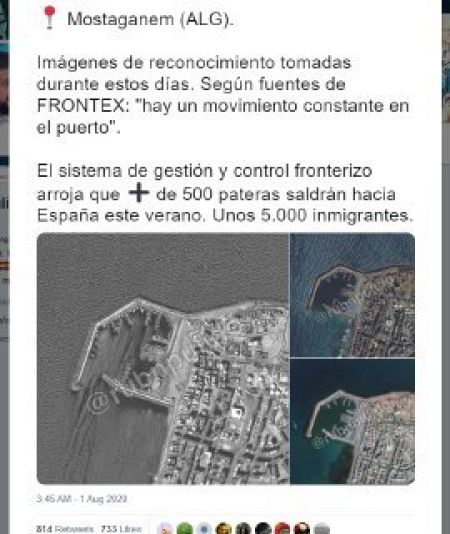 Captura del tuit con imagenes antiguas de la costa argelina que presenta como recientes.