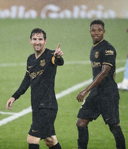 Ansu Fati y Messi, durante el partido ante el Celta