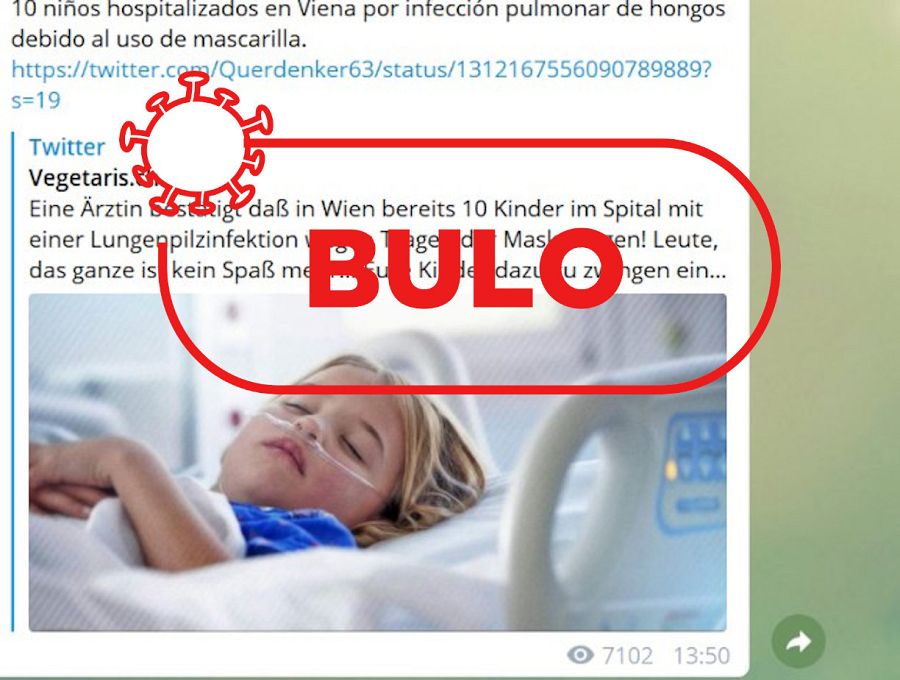 Captura de otro bulo en el que aparece un niño hospitalizado con una enfermedad respiratoria utilizada para hablar del perjuicio de las mascarillas en niños.