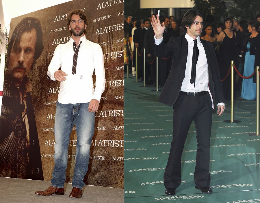 Eduardo Noriega en la presentación de Alatriste (2006) y en la gala de los Premios Goya (2007)