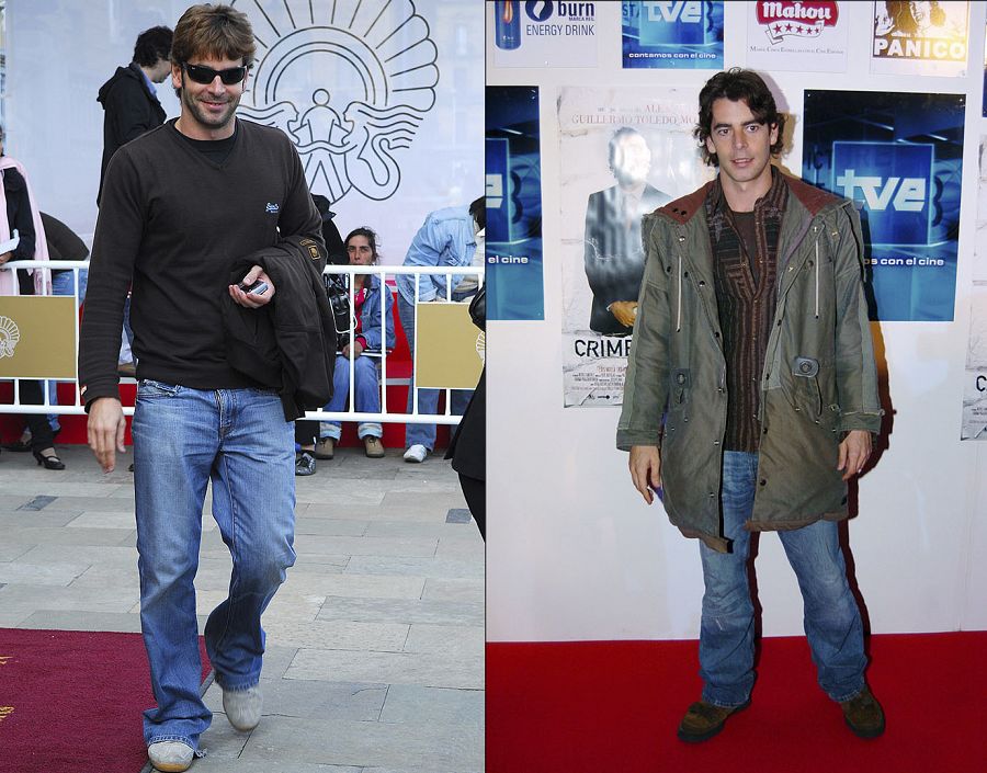 Eduardo Noriega sobre la alfombra roja en 2004 y en su llegada al Festival Internacional de Cine de San Sebastián en el año 2007