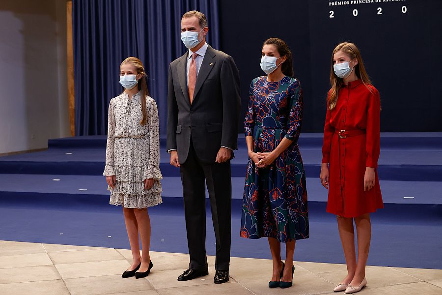 La familia real durante la Audiencia previa a los Premios Princesa de Asturias 2020