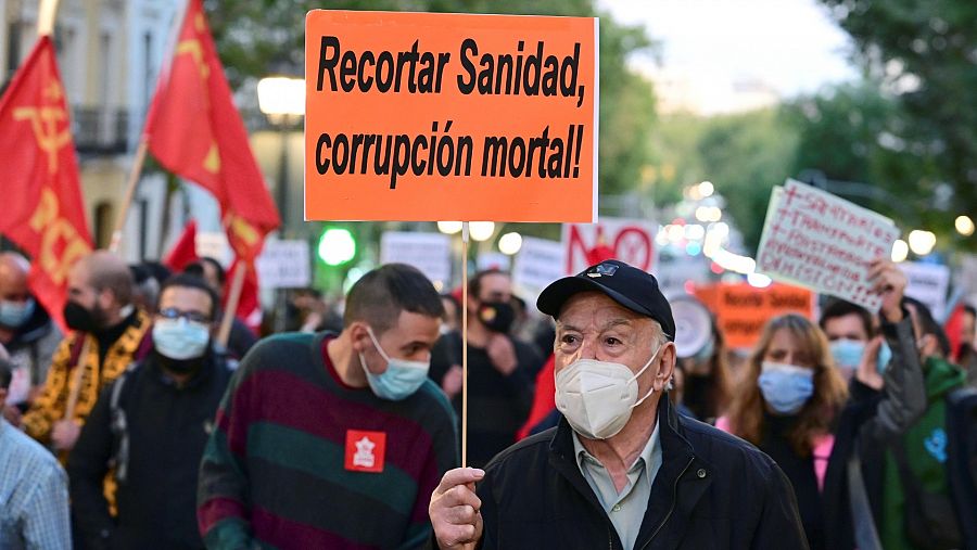 Vista general de la manifestación por la Salud y la Sanidad Pública, en el centro de la capital madrileña.