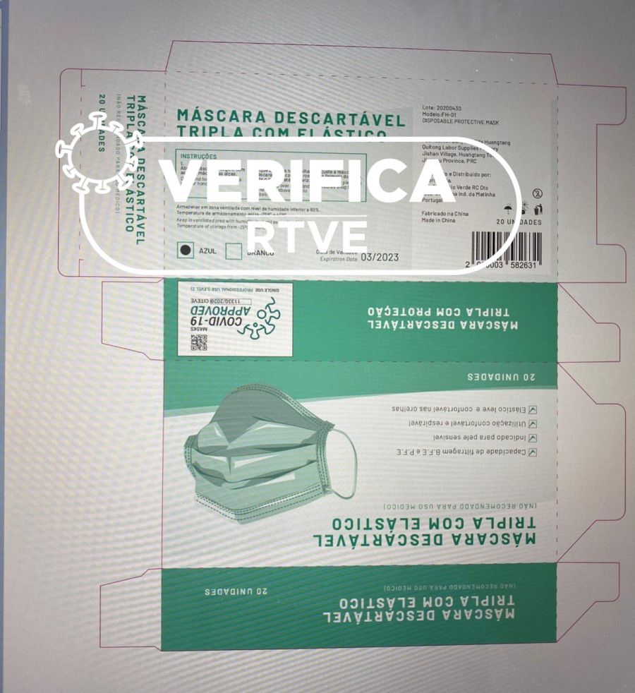 Imagen de la caja de las mascarillas portuguesas