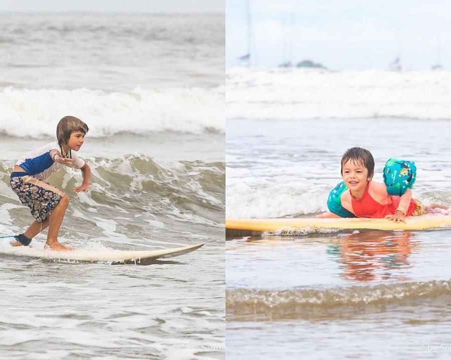 Los pequeños de la familia surfeando en uno de sus destinos