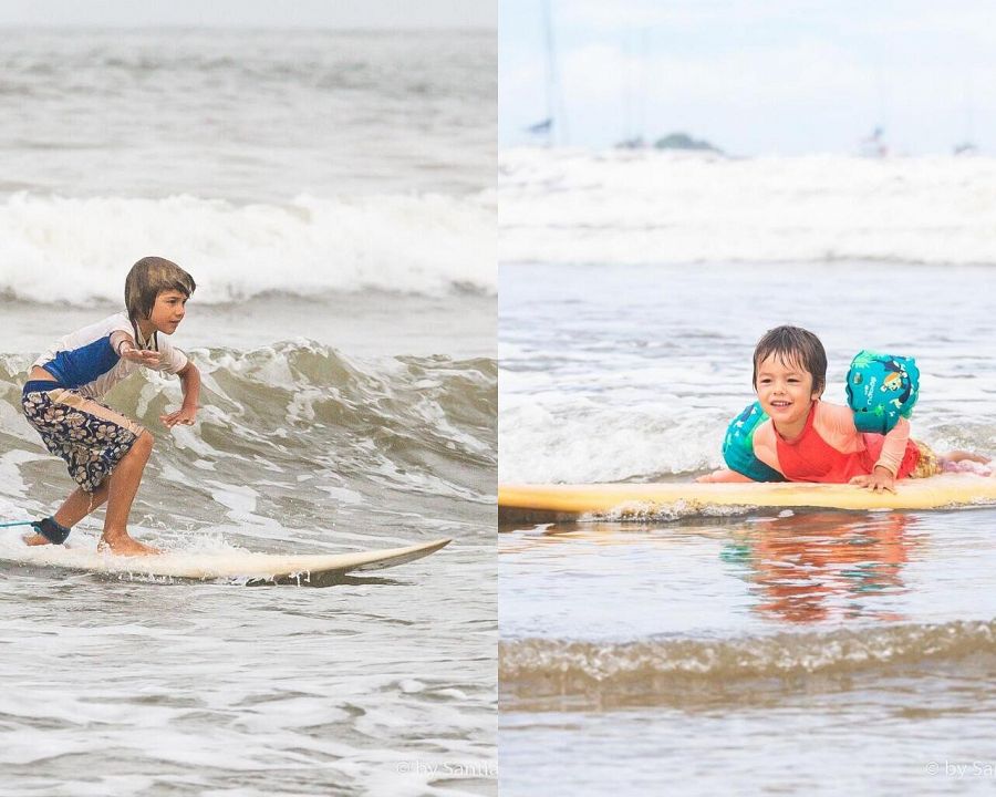 Los pequeños de la familia surfeando en uno de sus destinos