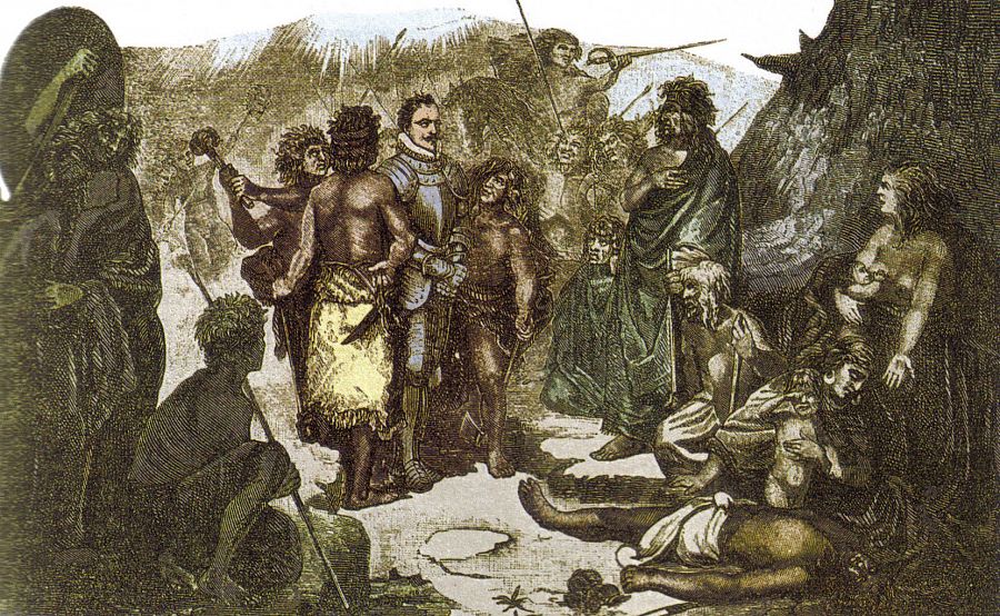 Pedro de Valdivia en la batalla de Tucapel, grabado del siglo XIX