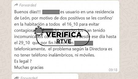 Captura del mensaje llegado al whatsapp de Verifica RTVE.