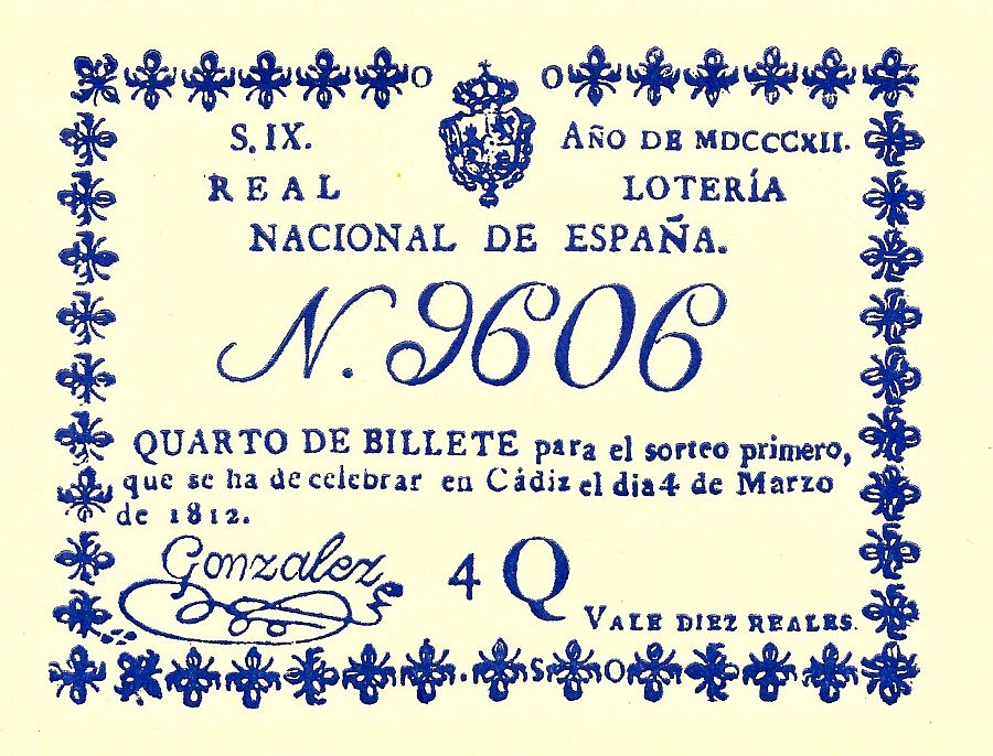 Facsímil del primer sorteo de la Lotería Moderna con el número al que le correspondió el primer premio.