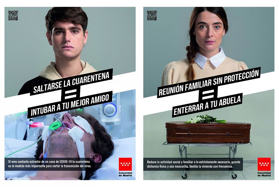 Carteles de la campaña institucional de la Comunidad de Madrid contra el coronavirus