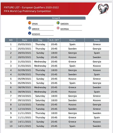 Imagen del calendario de la selección
