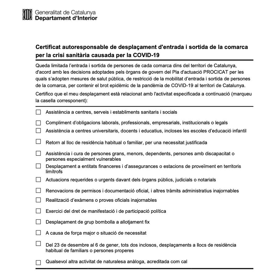 Certificat d'autoresponsabilitat per Nadal