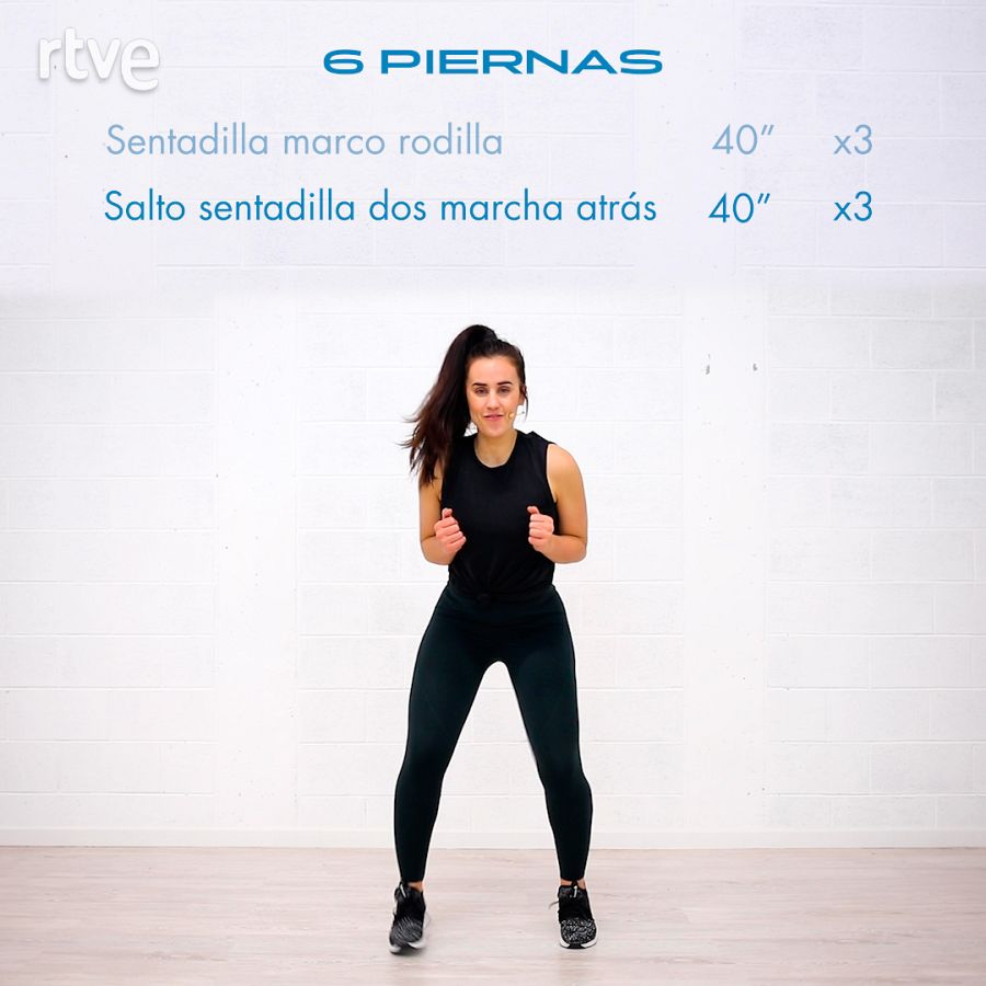 Reto 3. Segunda semana. Ejercicio de piernas: salto sentadilla dos marcha atrás