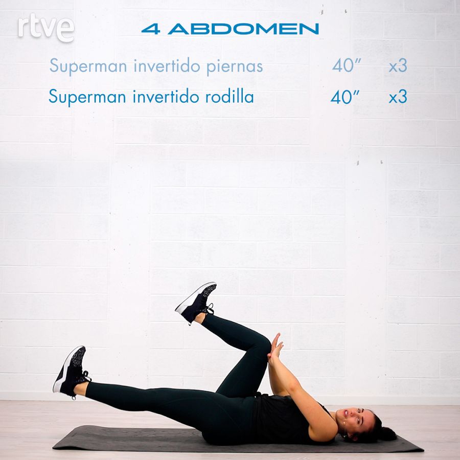 Reto 3. Segunda semana. Ejercicio de abdomen: superman invertido rodilla