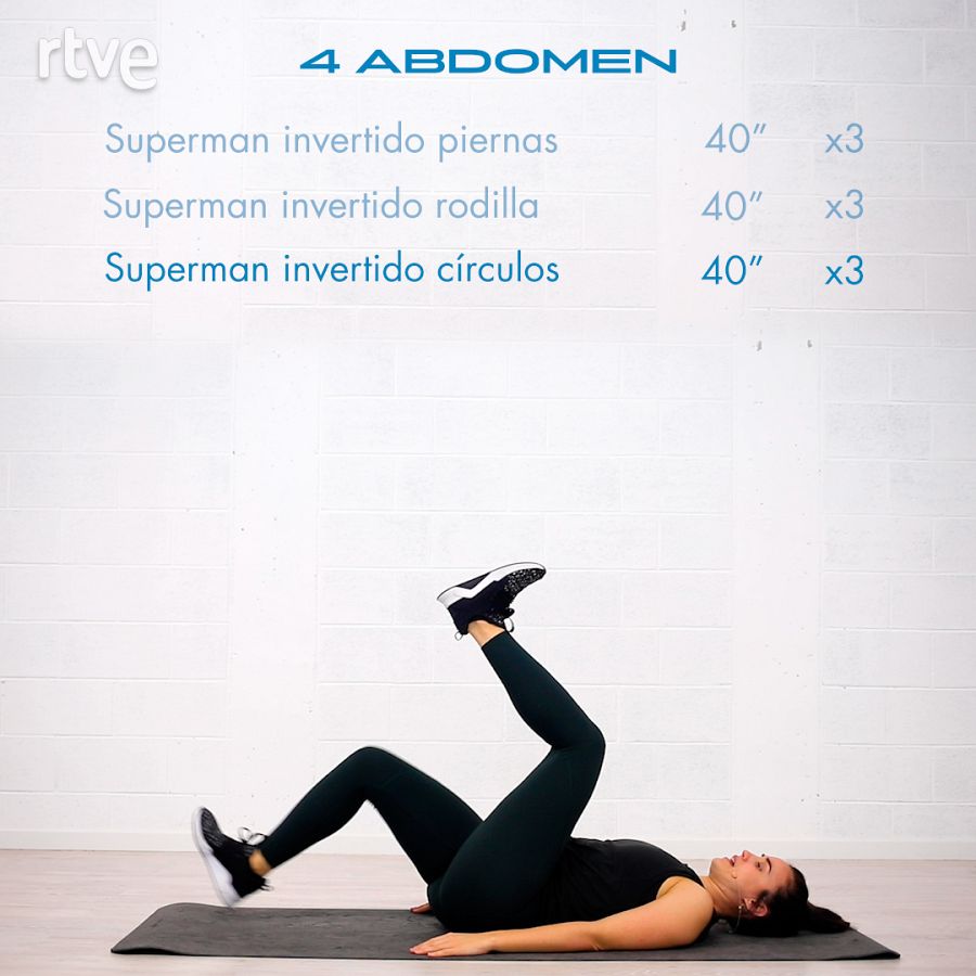 Reto 3. Segunda semana. Ejercicio de abdomen: superman invertido círculos