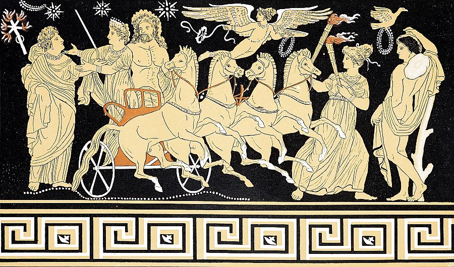 Perséfone descendiendo al inframundo arrastrada por Hades