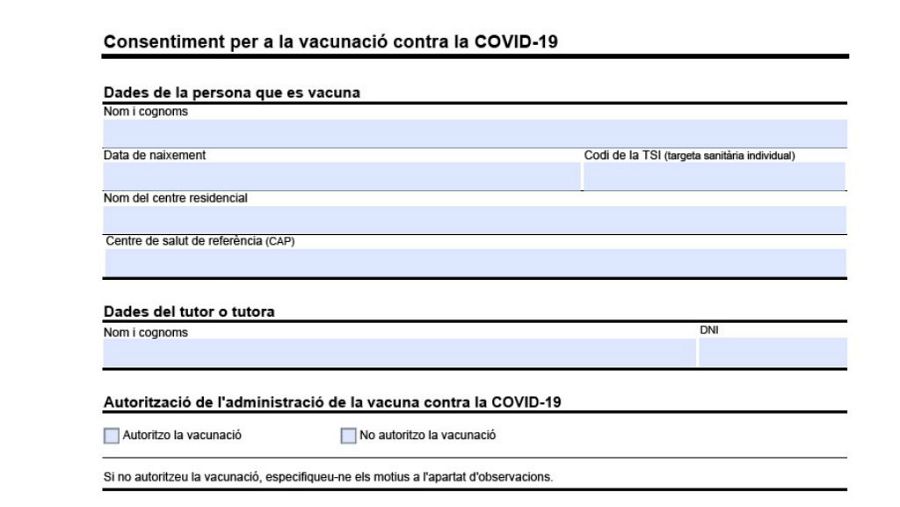 Formulari de consentiment per la vacunació contra la Covid-19