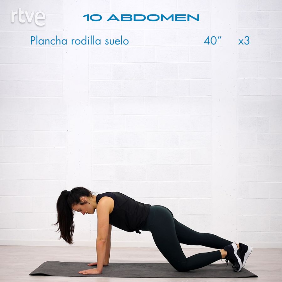 Primera serie de abdomen: plancha rodilla suelo
