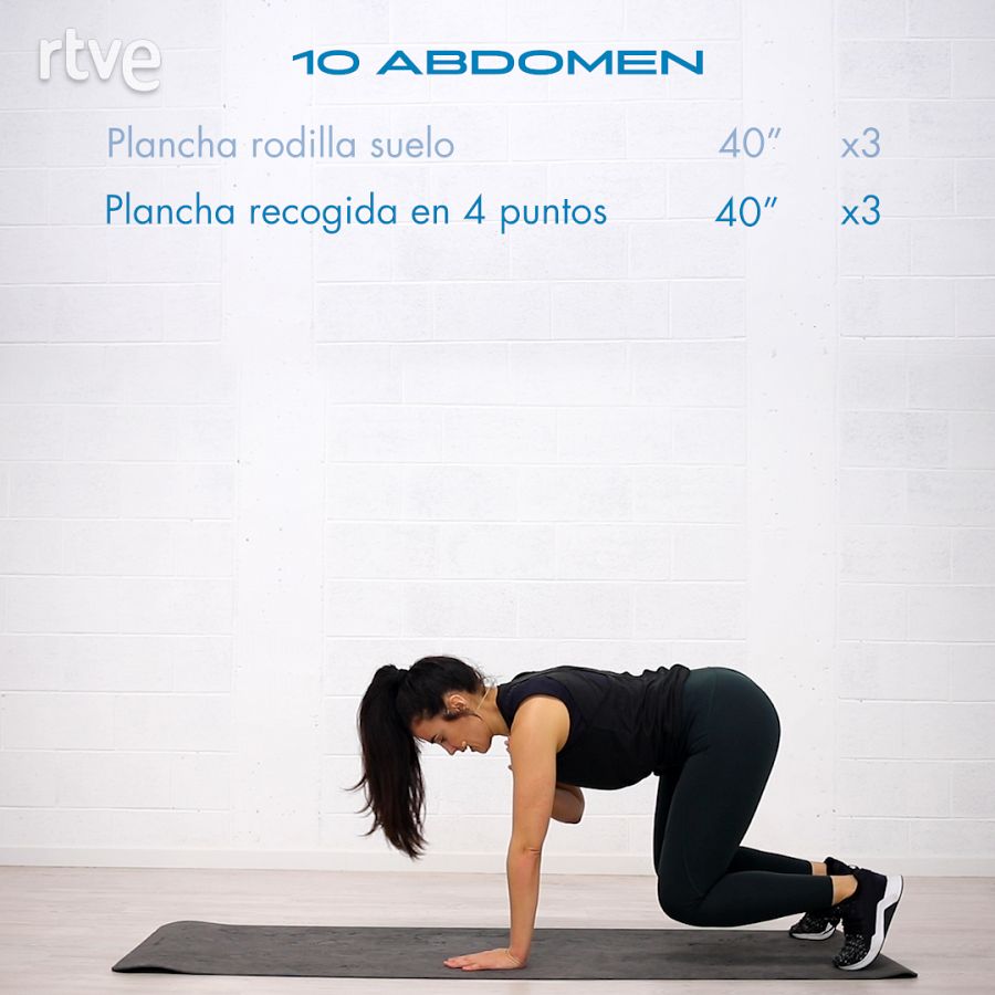 Primera serie de abdomen: plancha rodilla suelo