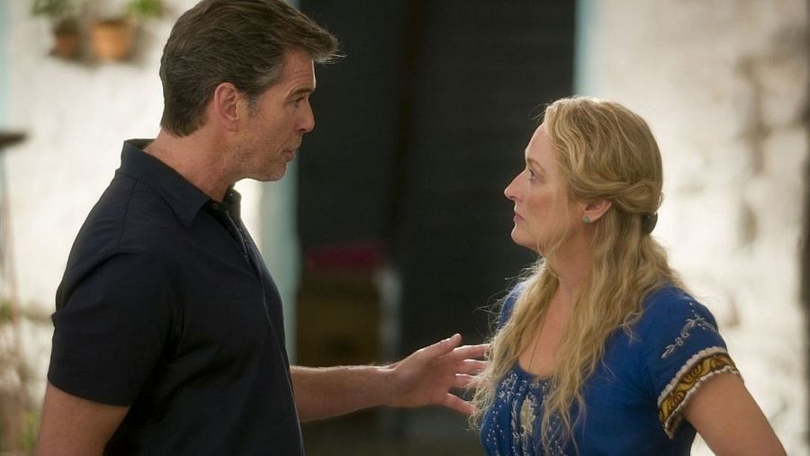 Meryl Streep y Pierce Brosnan durante el rodaje