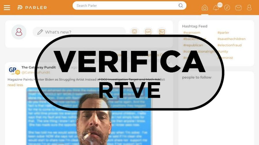 Detalle de la portada de la red social Parler con el sello Verifica RTVE