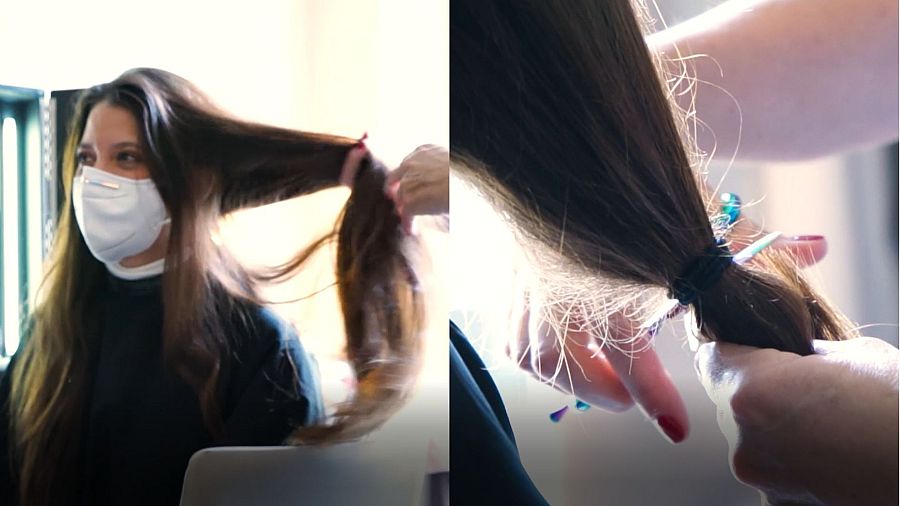 Amparo Piñero se corta su melena en el primer día de rodaje