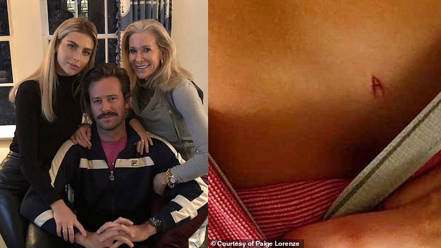 Paige Lorenze conoció a la madre de Armie Hammer (Izquierda). La joven cedió al Daily Mail la imagen de la 'A' que Armie Hammer 