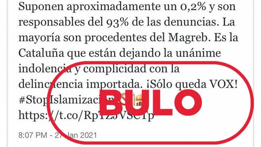 El tuit de VOX borrado por incitación al odio que contenía datos falsos