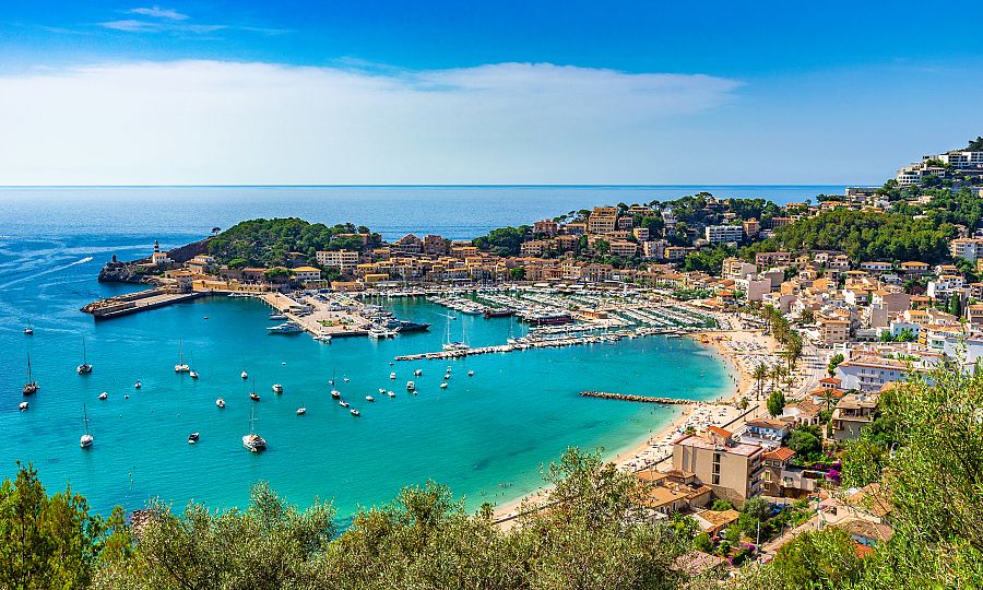 Puerto de Soller, beautiful coast on Mallorca, Spain Balearic Islands, Mediterranean Sea