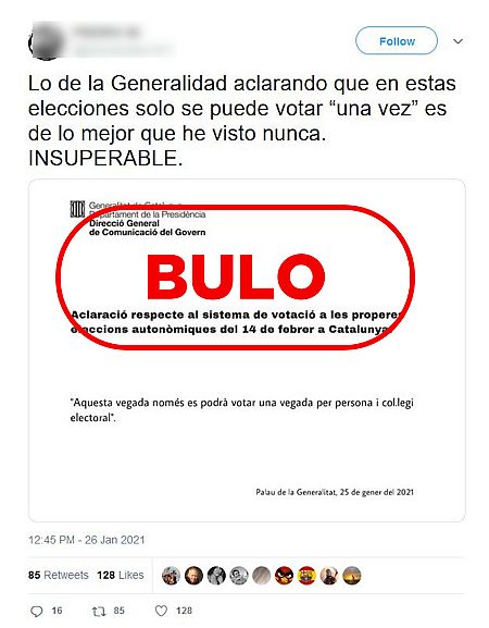 Bulo compartido en Twitter con el sello de VerificaRTVE.
