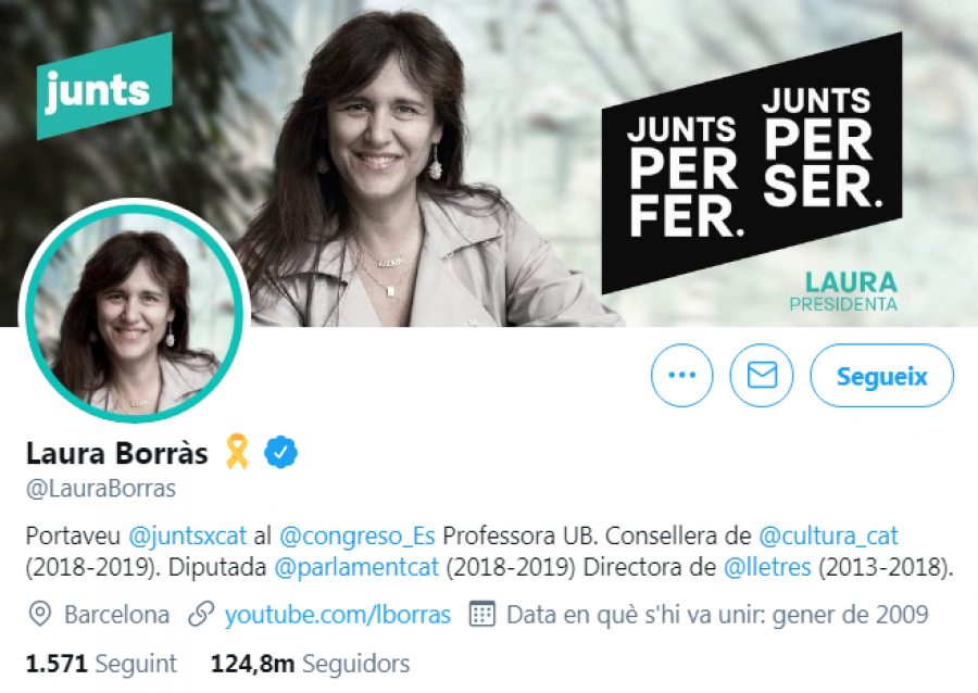 Perfil de Twitter de Laura Borràs a 11/02/2021