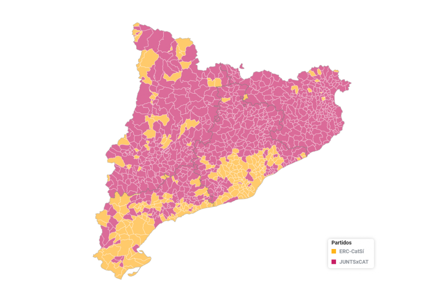 El duelo JxCAT-ERC en las elecciones catalanas de 2017: en qué municipio fue más votado cada partido