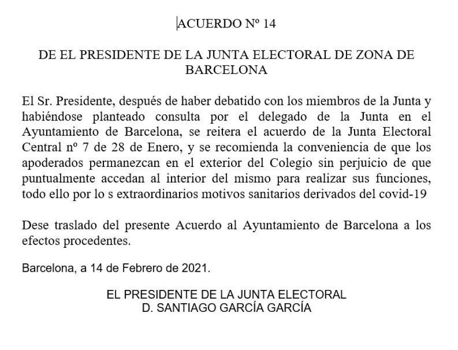 Acuerdo número 14 de la JEZ.