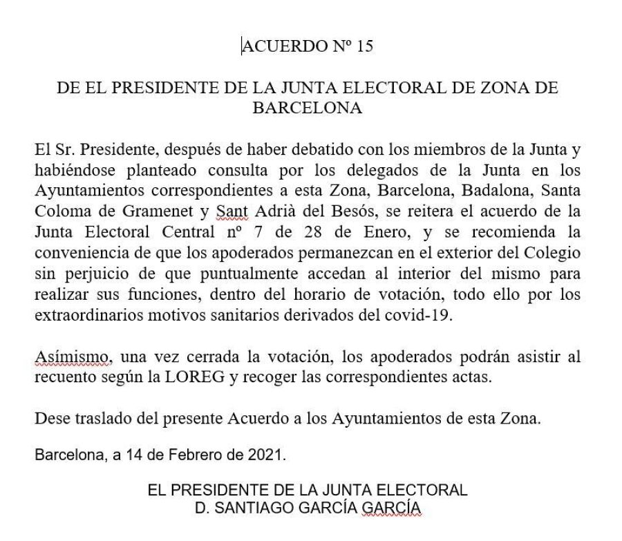 Acuerdo número 15 de la JEZ.