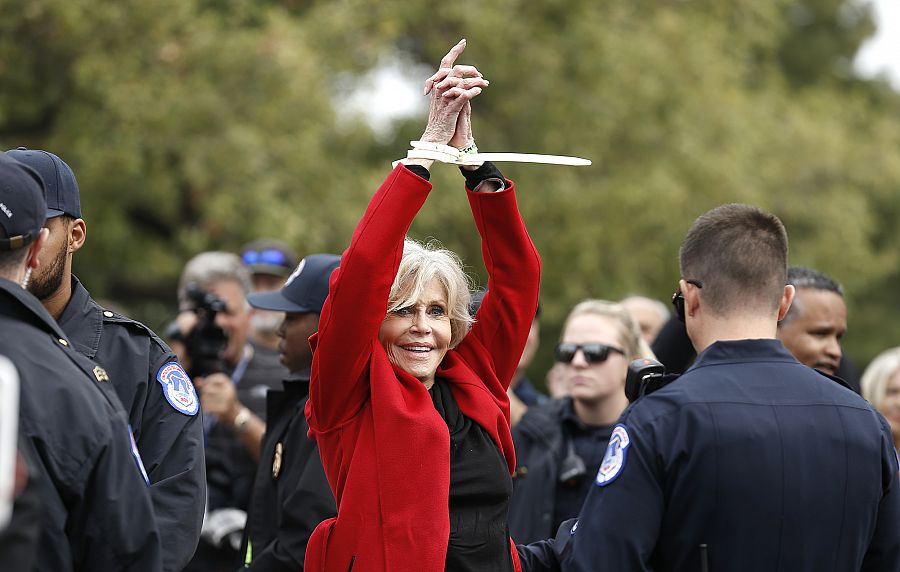 Jane Fonda, arrestada el 25 de octubre en Washington D.C. en una protesta por el Green New Deal