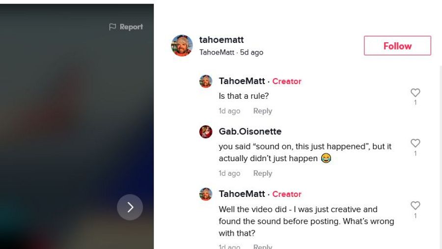 Mensaje del usuario que publicó el vídeo en TikTok en el que reconoce que el audio es antiguo