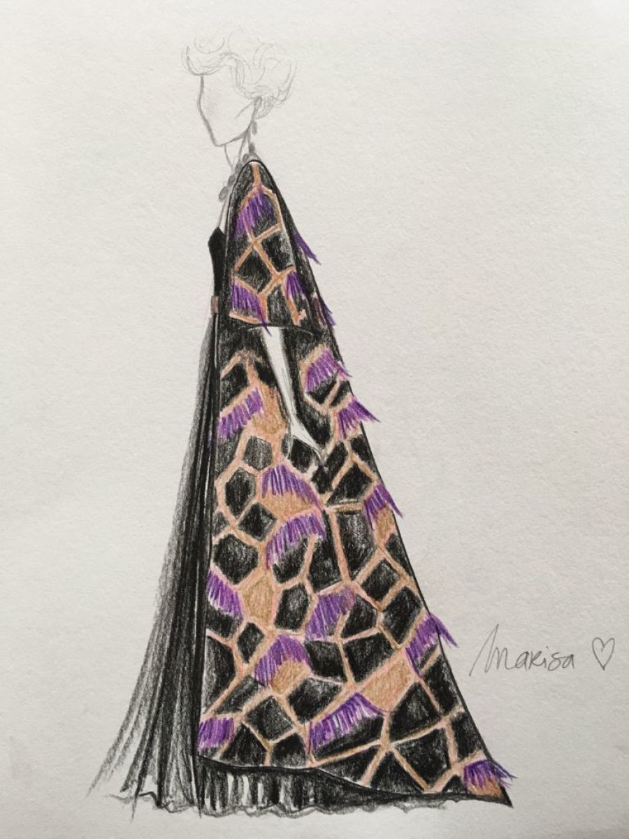 Boceto del abrigo de Marisa Paredes, de la firma Duyos