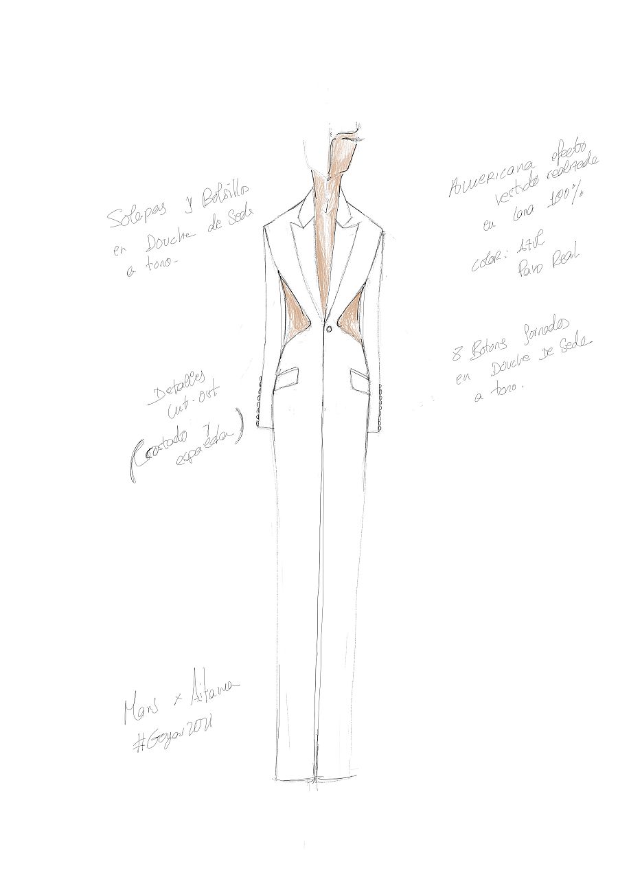 Boceto del Versace con el que Aitana acude a los Premios Goya 2021