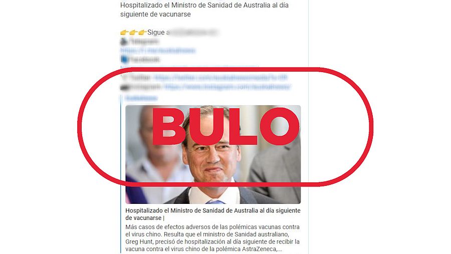 Mensaje de Telegram con el sello bulo en rojo de VerificaRTVE