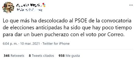 Captura de un tuit que insinúa que hay pucherazo a través del voto por correo