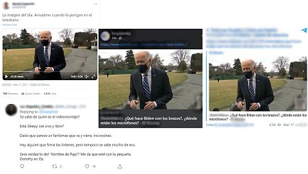 Capturas de pantalla de diversas redes sociales afirmando que el vídeo es un montaje