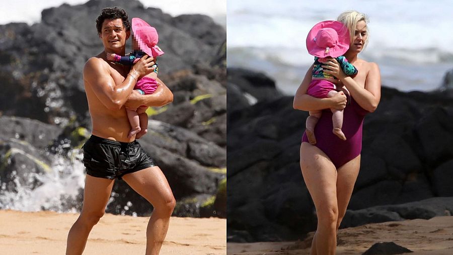 Orlando Bloom y Katy Perry con su hija Daisy en una escapada a la playa