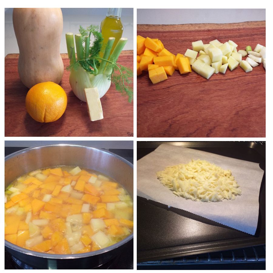 Crema de calabaza e hinojo con crujiente de queso