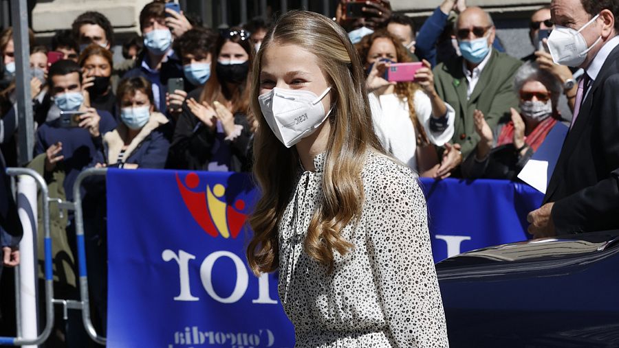 La princesa Leonor, a su llegada al Instituto Cervantes