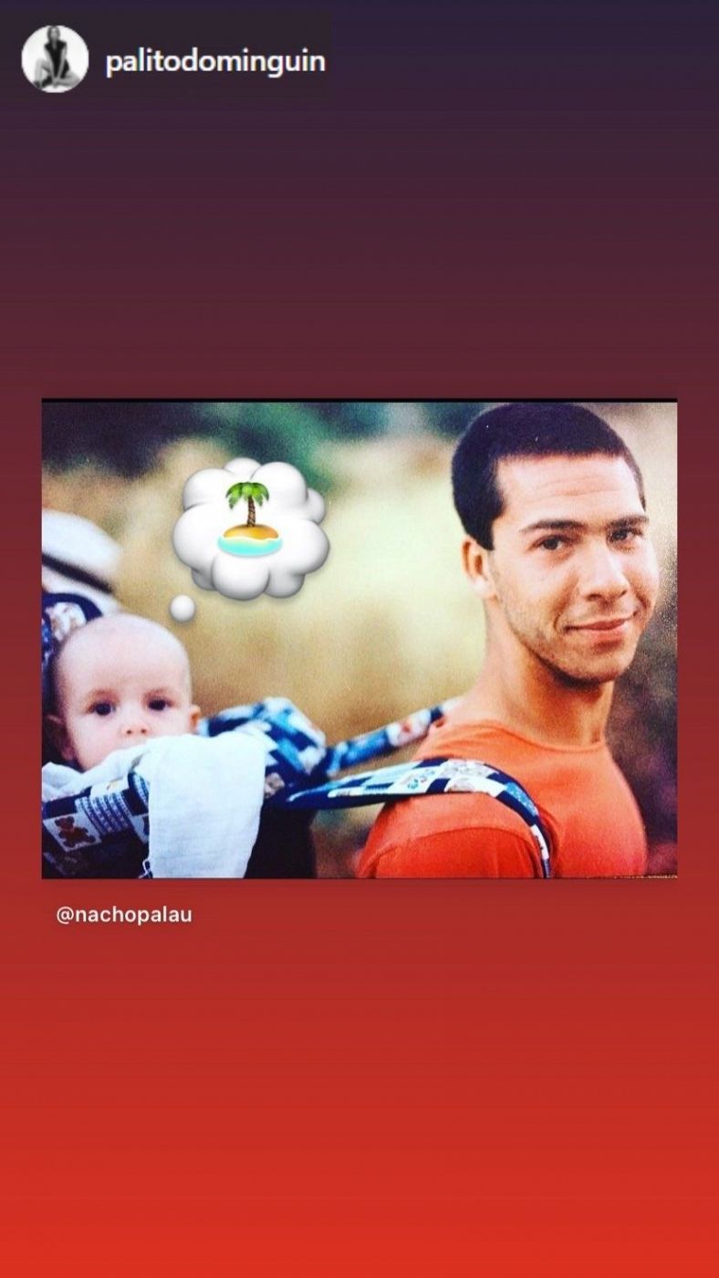 Una story de Instagram de Palito Dominguín con una imagen de ella de bebé con Nacho Palau, expareja de Miguel Bosé