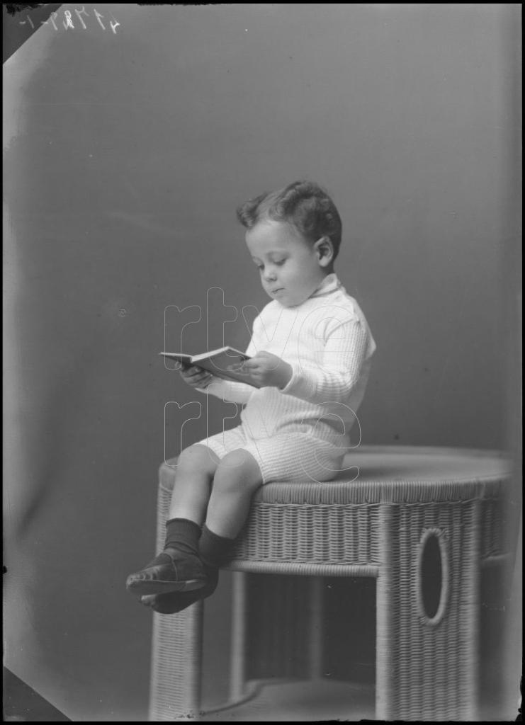 NIÑO DE CORTA EDAD, SENTADO LEYENDO UN LIBRO