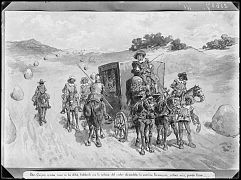 REPRODUCCION DE UN DIBUJO DE DON QUIJOTE JUNTO A UN CARRUAJE